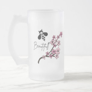 bee beautifull frosted glass beer mug
