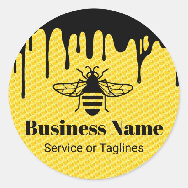 Bee Beekeeping Fresh Honey Apiary Black Drips Classic Round Sticker (Front)