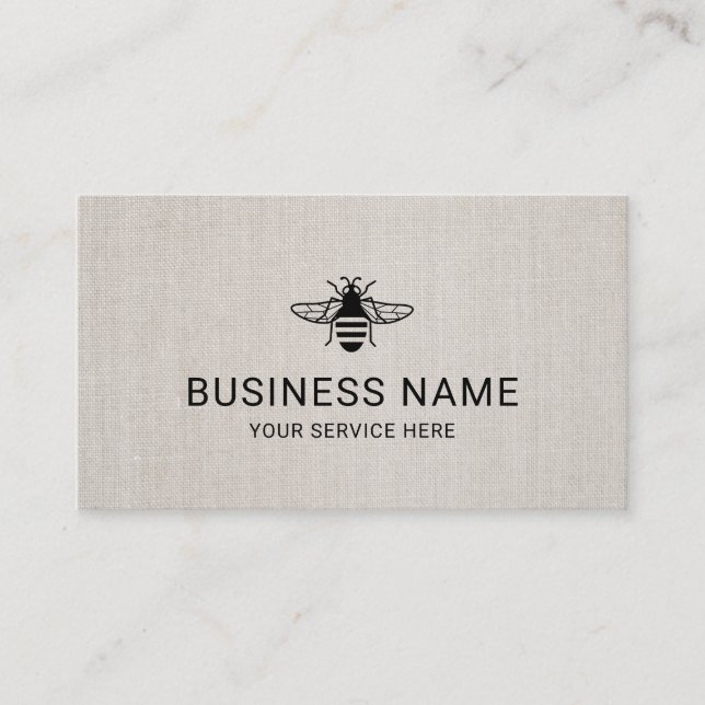 Bee Beekeeping Fresh Honey Apiary Elegant Linen Business Card (Front)