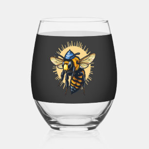 Bee Beekeeping Hanukkah Jewish Kippah Stemless Wine Glass