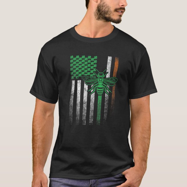 Bee Bees Hive Bugs Irish American Flag St. Patrick T-Shirt (Front)