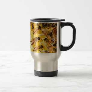 Bee Bees Hive Honey Comb Sweet Dessert Yellow Travel Mug