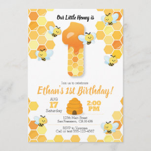Bee birthday, Bee Invitation for 1st Birthday