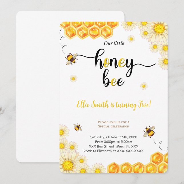 Bee Birthday Invitation (Front/Back)