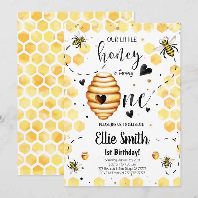 Bee Birthday Invitation (Front/Back)