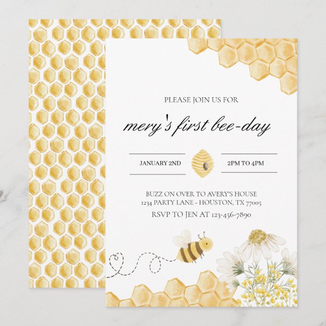 Bee Birthday Invitation (Front/Back)