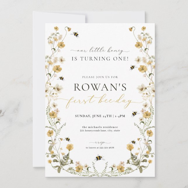 Bee Birthday Invitation 1st Bee Day Invite (Front)