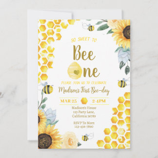 Bee Birthday Invitation First Bee Day Invitation