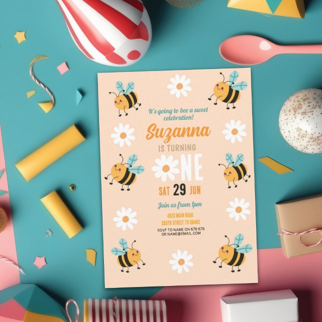 Bee Birthday Invitation Party Flower Daisy Insect (Creator Uploaded)