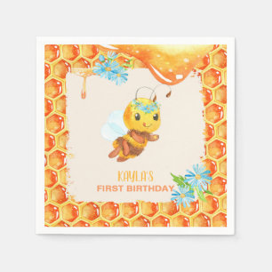 Bee Birthday Napkin - Girl - Custom