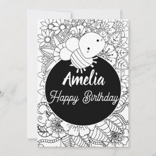 Bee Birthday Party Bugs Insect Floral Colouring Holiday Card