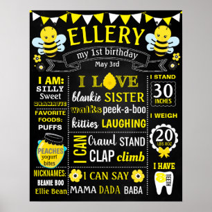 Bee Birthday Party chalkboard sign poster