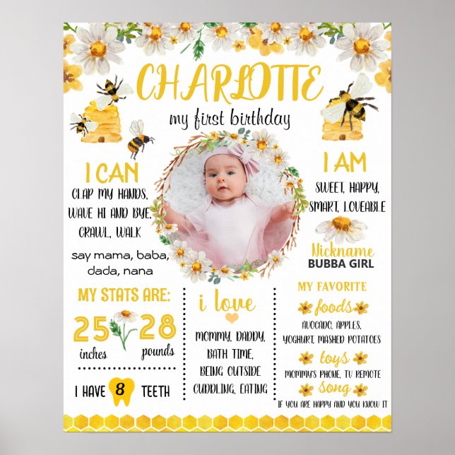 Bee birthday party milestone chalkboard 1061 poster (Front)