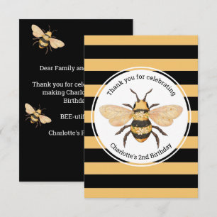 Bee Birthday Party Thank You Card