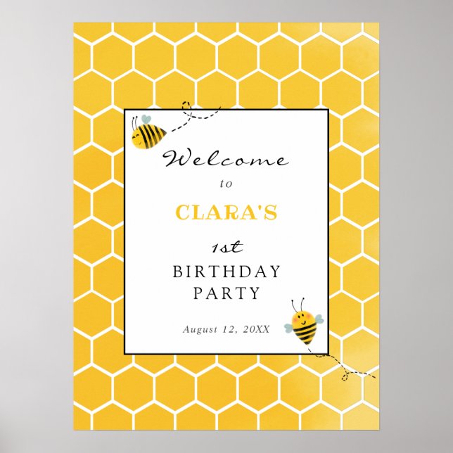 Bee Birthday Party Welcome Sign (Front)