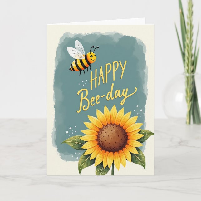 Bee Birthday Sunflower Illustration Card (Front)