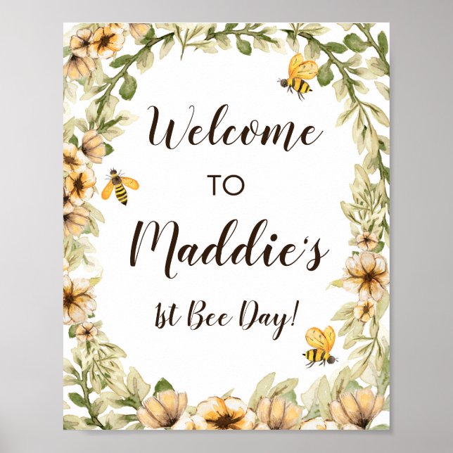 Bee Birthday Welcome Sign 8x10" (Front)