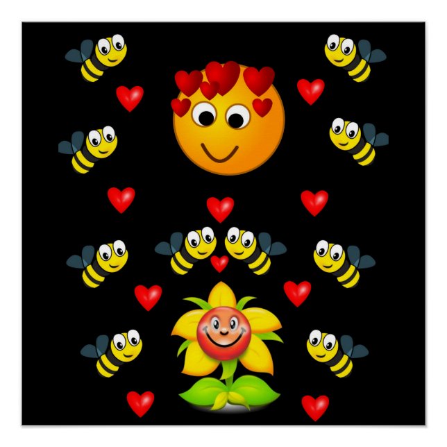 bee black yellow childrens poster (Front)