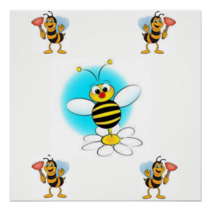 bee black yellow childrens poster