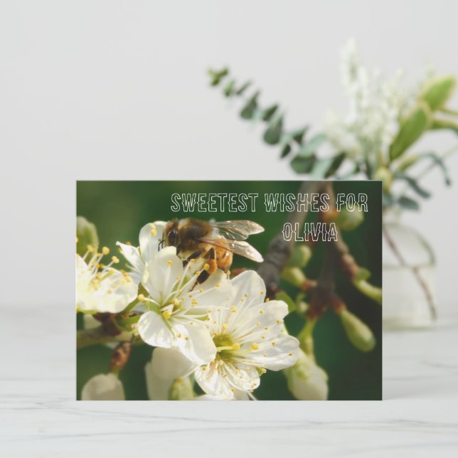 Bee & Blossom | Personalised Name Greeting Car Enclosure Card (Standing Front)