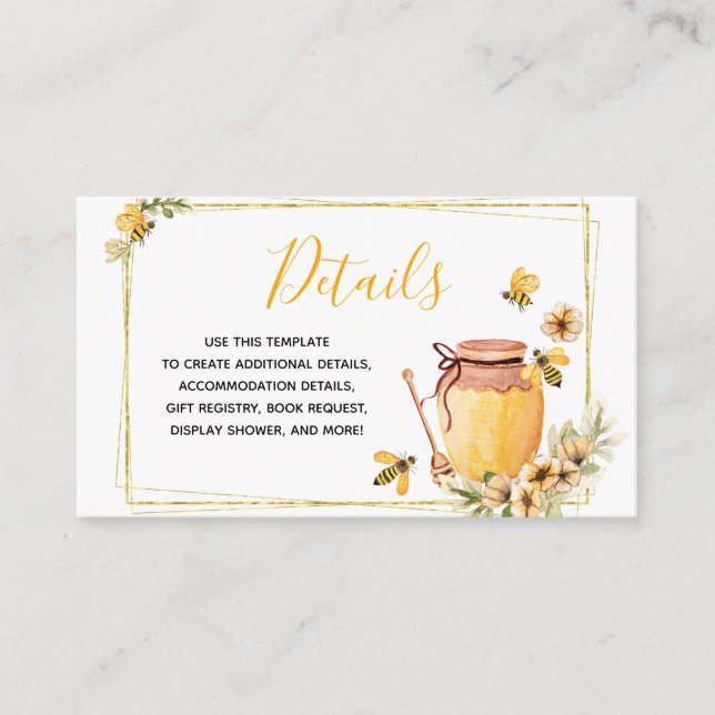 Bee Botanical Details Baby Shower Insert Card (Front)
