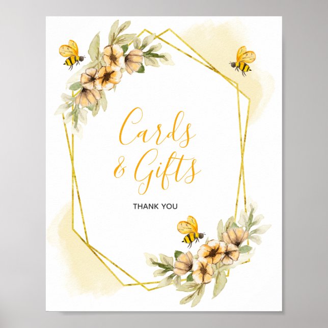 Bee Botanical Watercolor Cards and Gifts Sign (Front)