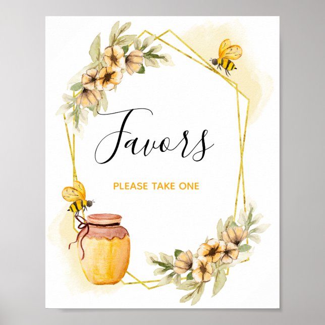 Bee Botanical Watercolor Favour Sign (Front)