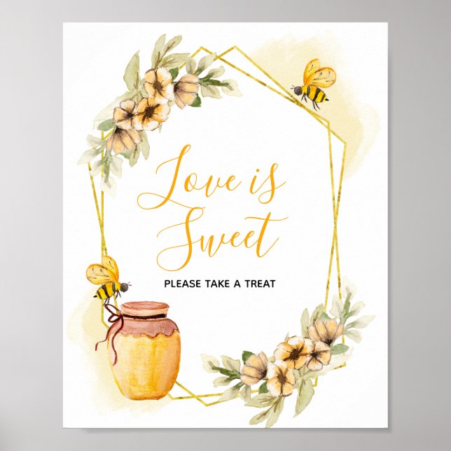 Bee Botanical Watercolor Love is Sweet Sign (Front)