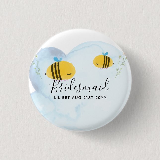 BEE Bridal Party Gifts Cute Bridesmaid Maid Honour 3 Cm Round Badge (Front)
