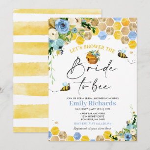 Bee Bridal Shower Blue & Gold Floral Bride To Bee Invitation