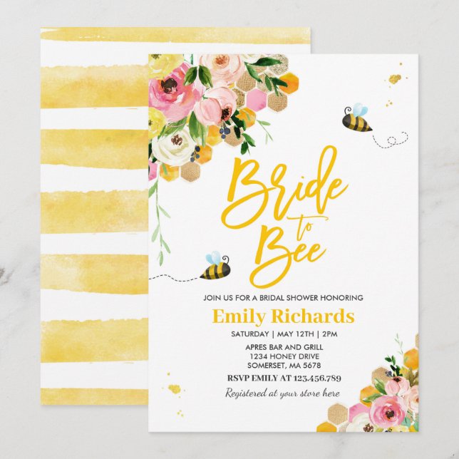 Bee Bridal Shower Invitation Floral Bride To Bee (Front/Back)