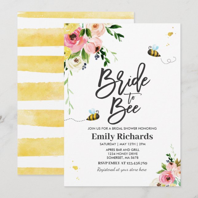 Bee Bridal Shower Invitation Floral Bride To Bee (Front/Back)