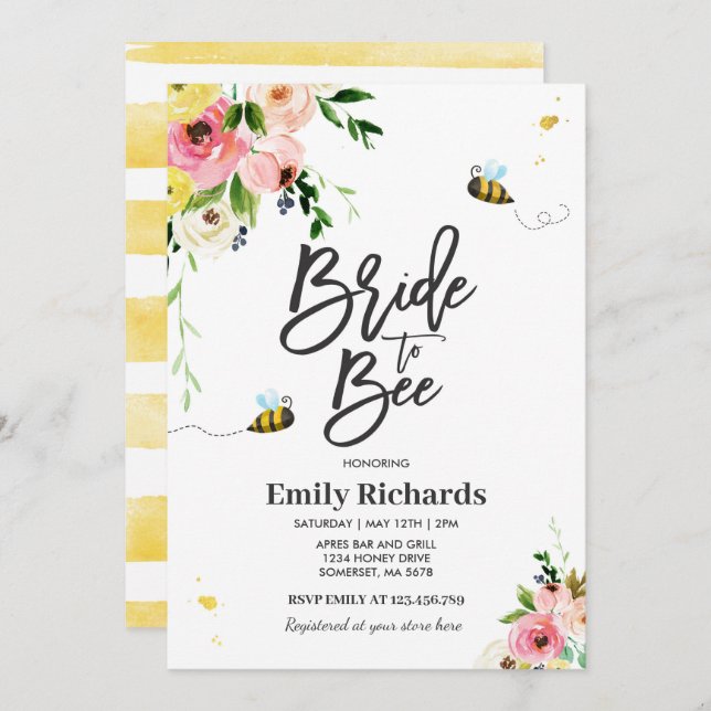 Bee Bridal Shower Invitation Floral Bride To Bee (Front/Back)