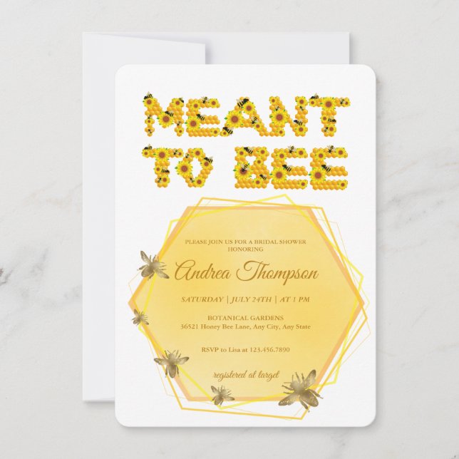 Bee Bridal Shower Invitation | Meant to Bee (Front)