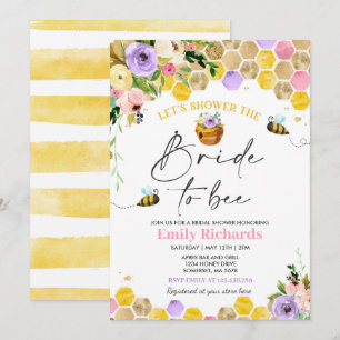 Bee Bridal Shower Pink & Gold Floral Bride To Bee Invitation