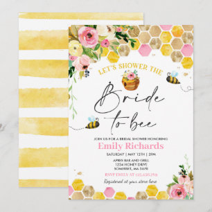 Bee Bridal Shower Pink & Gold Floral Bride To Bee Invitation