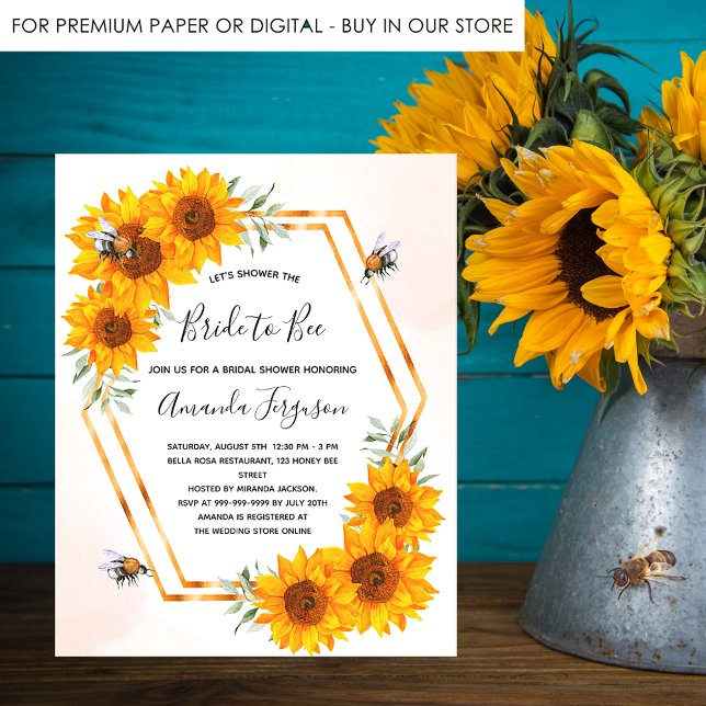 Bee Bridal shower sunflowers bees invitation Postcard (Creator Uploaded)