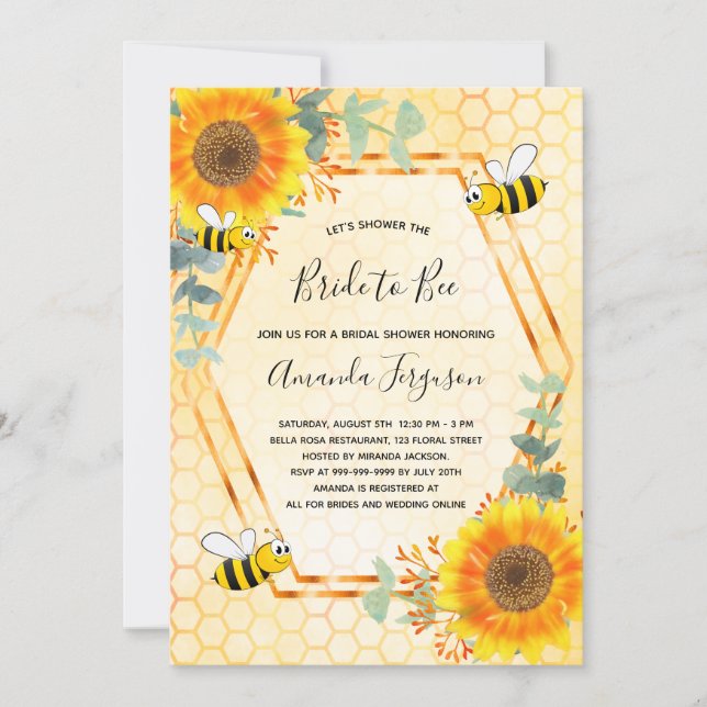 Bee Bridal shower sunflowers greenery bride to bee Invitation (Front)