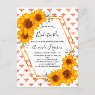Bee Bridal shower sunflowers rose gold invitation Postcard