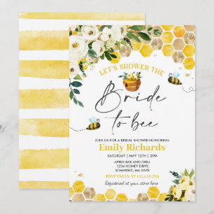 Bee Bridal Shower White & Gold Floral Bride To Bee Invitation