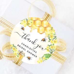 Bee Bridal shower yellow floral thank you Classic Round Sticker