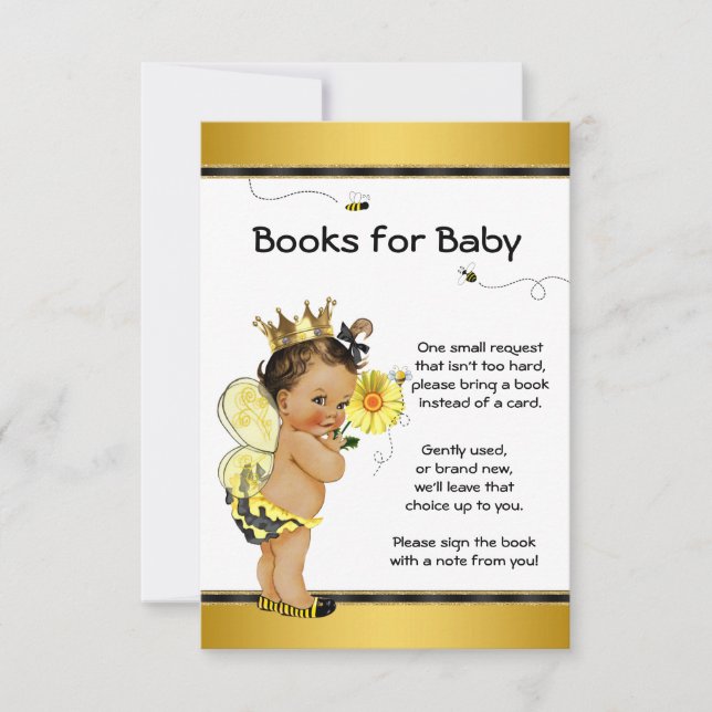 Bee Bring A Book Ethnic Girl Baby Shower Inserts Invitation (Front)