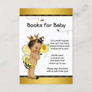 Bee Bring A Book Ethnic Girl Baby Shower Inserts Invitation