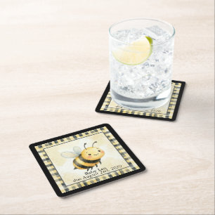 Bee Bug Boy Baby Shower Square Paper Coaster