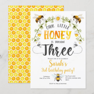 Bee, Bumble bee, Little Bee, Girl, 3rd birthday Invitation