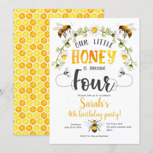 Bee, Bumble bee, Little Bee, Girl, 4th birthday Invitation