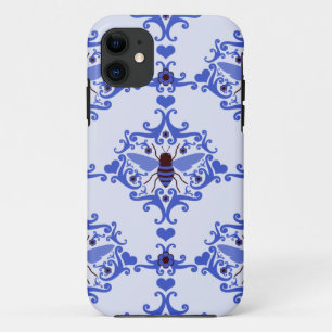 Bee bumblebee blue damask wallpaper pattern case
