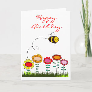 Bee Buzzing a Flower Garden Birthday Card