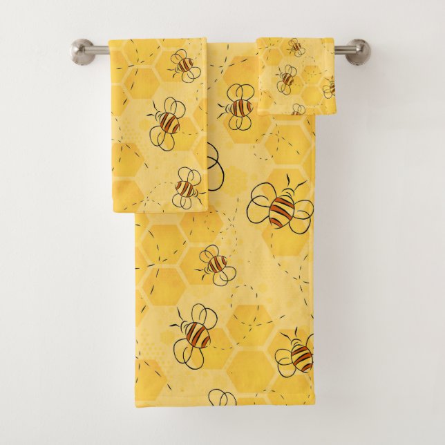 Bee Buzzing Honey Bees Cute  Bath Towel Set (Insitu)