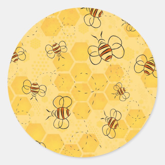 Bee Buzzing Honey Bees Cute  Classic Round Sticker (Front)